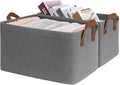 CHICVITA 20L Fabric Storage Baskets for Shelves, Metal Frame, 2-Pack, Grey | 14 ¾" L x 10 ¼" W x 8 ¼" H, Leather Handles, Clothes, Towels & Shoes Storage, Closet, Bedroom & Entryway Organization