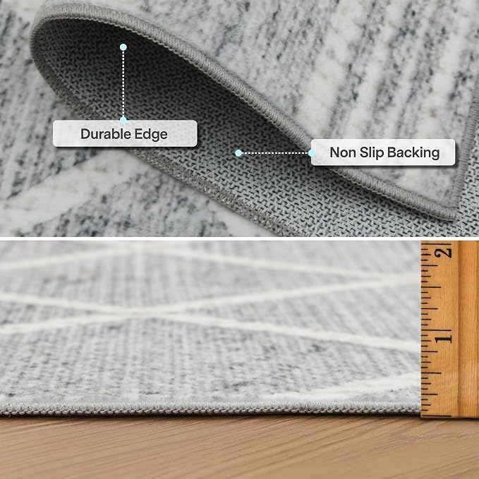 ReaLife Rugs Machine Washable Area Rug - Living Room Bedroom Bathroom Kitchen Entryway Office - Padded Low Pile Stain Resistant Premium - Boho Modern Farmhouse - Tessa - Gray Ivory 7'6" x 9'6"