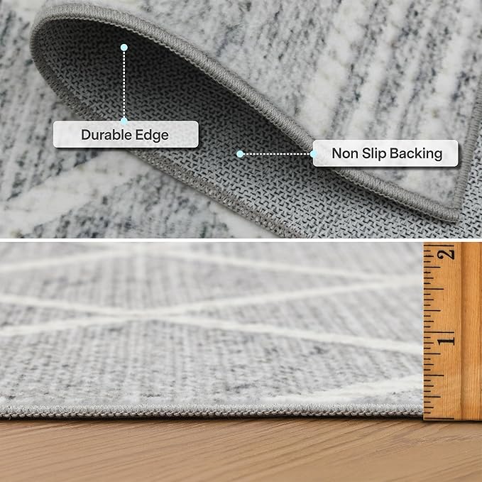 ReaLife Rugs Machine Washable Area Rug - Living Room Bedroom Bathroom Kitchen Entryway Office - Padded Low Pile Stain Resistant Premium - Boho Modern Farmhouse - Tessa - Gray Ivory 4' x 6'