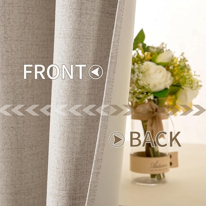 MIULEE 100% Blackout Linen Textured Curtains for Bedroom Solid Thermal Insulated Taupe Grommet Room Darkening Curtains & Drapes Luxury Decor for Living Room Nursery 52 x 108 Inch (2 Panels)