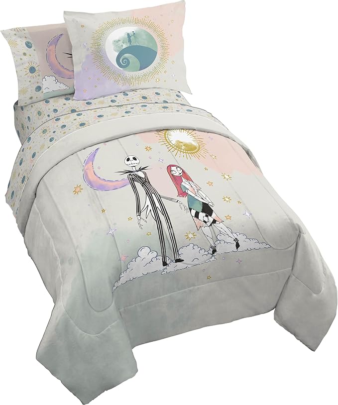 Disney Nightmare Before Christmas Full Comforter Set 7 Piece, Multi | Jack Skellington Sally, Bed in a Bag, Comforter Sheets Shams Pillowcases, Soft Microfiber, Machine Washable, Girls Gift