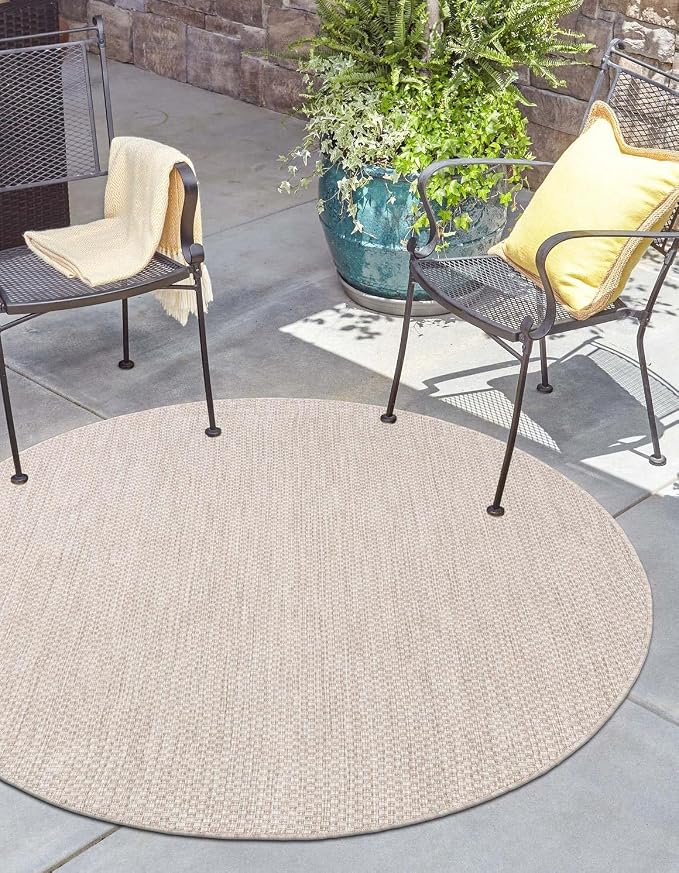 Unique Loom Outdoor Solid Collection Area Rug (3' 3" Round Beige/Ivory)