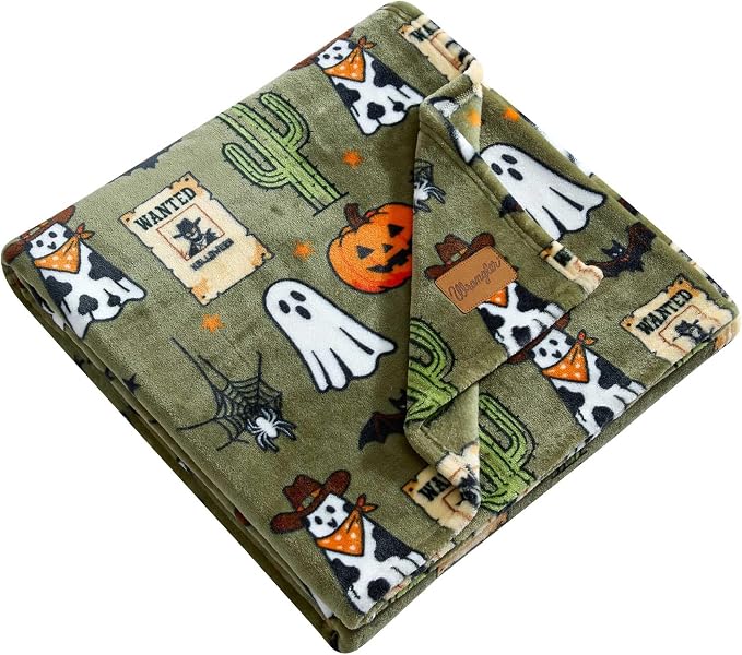 Wrangler - Throw Blanket, 50 x 70, Ultra-Soft Printed Blanket for Bed & Couch, Cozy Decorative Throw, Cute Ghosts Purple, Ghost Wanted Green