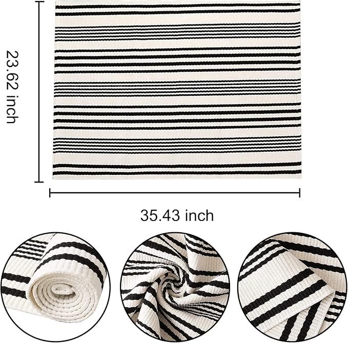Black and White Striped Doormat 24'' x 35'' Front Porch Rug Machine Washable Indoor Outdoor Doormat for Front Porch Hand-Woven Entryway Rug for Laundry/Bathroom/Bedroom