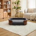 Scandinavian Style Elevated Dog Bed Pet Sofa with Solid Wood Legs and Bent Wood Back, Velvet Cushion, Large Size, Walnut Frame & Dark Grey Cushion