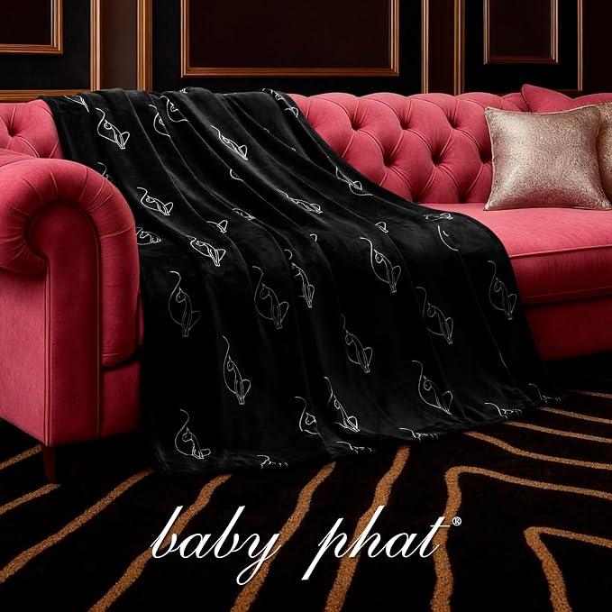 Baby Phat Oversized Plush Throw Blanket 60" x 70", Skinny Cat Black