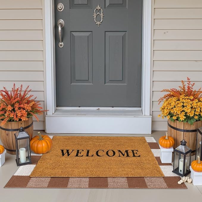 OJIA Buffalo Plaid Checkered Rug 24"x36" Fall Front Door Mat Welcome Mats | Washable Outdoor Rug for Front Porch Welcome Mat Indoor Outdoor Autumn Doormat Outside Door Mat for Entrance Entry Farmhouse