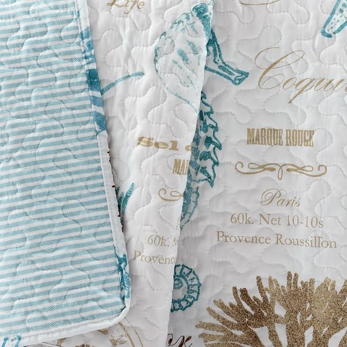 Lush Decor Harbor Life Throw Blanket, 50" W x 60" L, Blue & Taupe - Throw Blankets for Bed - Couch Blanket - Coastal Throw Blanket for Couch