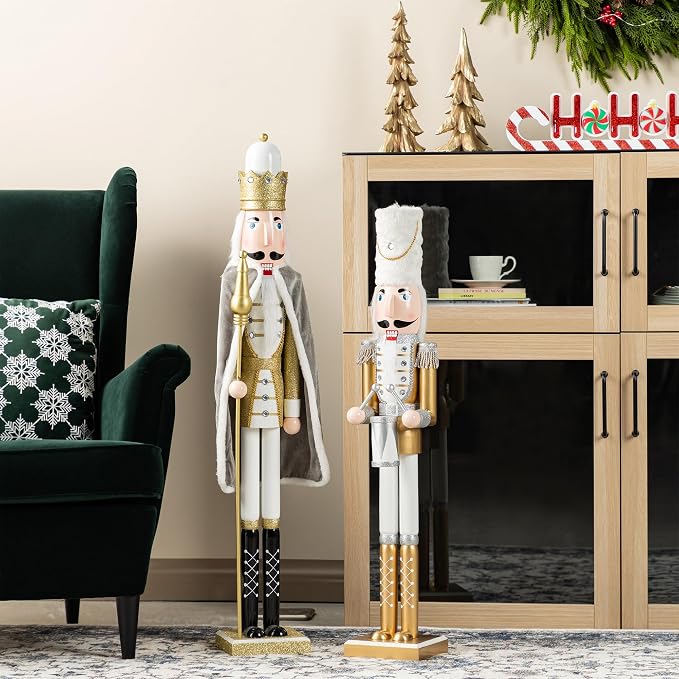 Glitzhome Nutcracker Christmas Decorations 35.75 Inch Wooden Nutcracker Soldier with Drum Sticks for Xmas Holiday Decor Porch Gateway