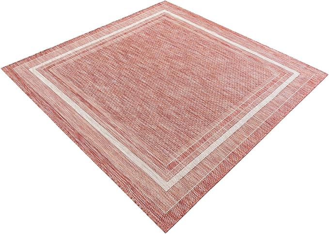Unique Loom Outdoor Border Collection Area Rug - Soft Border (5' 3" Square Rust Red/Ivory)