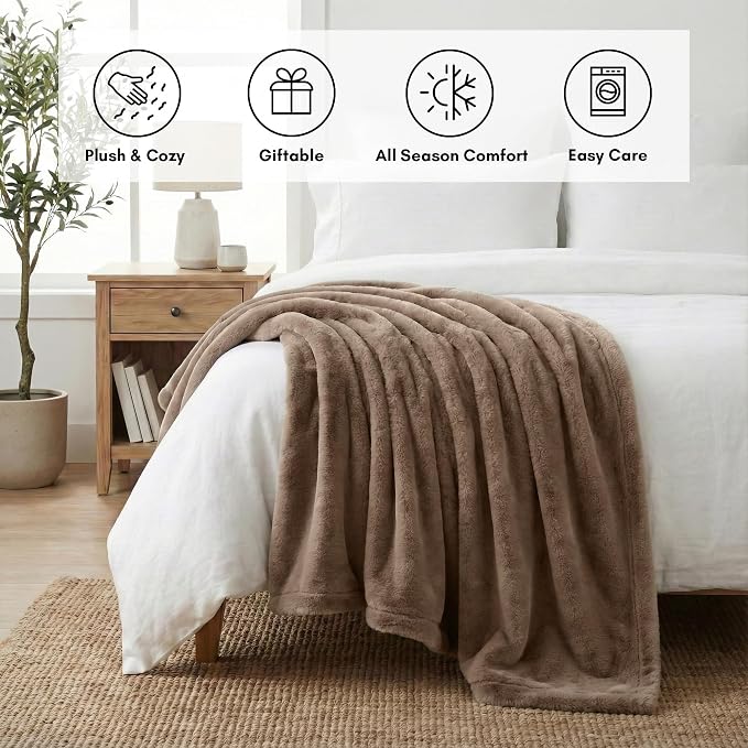 Americanflat 50x60 Double Sided Faux Fur Throw Blanket - Soft and Breathable Throw Blanket for Couch, Bed, Chair - Taupe Faux Fur Blankets Perfect for Home, Bedroom, or Outdoor Use