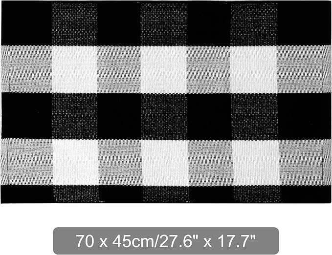 uxcell Buffalo Check Rug,Plaid Outdoor Rug,Layered Door Mat,Cotton Gingham Rugs,Floor Mat for Front Porch/Runner/Bedroom/Kitchen/Farmhouse 28"x18" Black & White