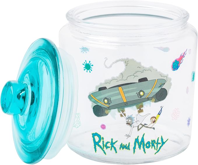 Silver Buffalo Rick and Morty Falling Ship, Glass Jar with Lid | Out of, Cookie Snack Candy, Small Size