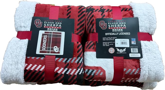 NCAA Oklahoma Sooners Playmaker Plaid Ultra Cozy Sherpa Throw