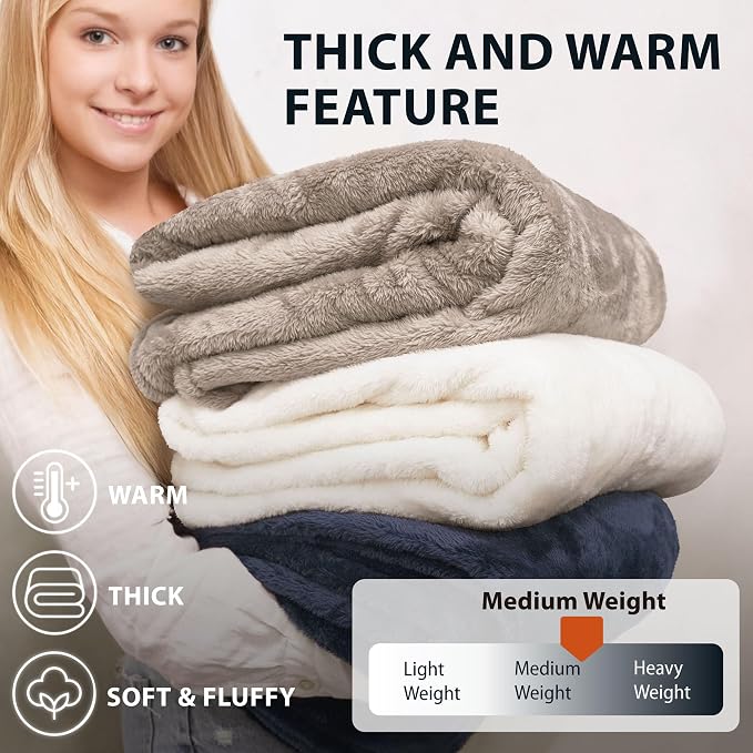 DEZ FURNISHINGS Ultra Soft Plush Fleece Throw Blanket, Double Sided Cozy Thick Warm Blanket for Sofa & Bed, Throw XL (60" x 70"), Taupe
