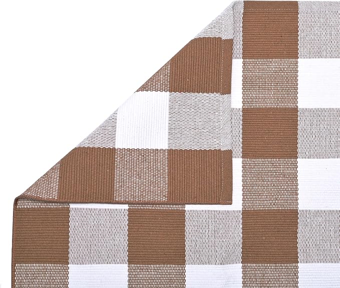 Ckorzen Coffee and White Plaid Rug,28" x 43" Outdoor Front Porch Door Decor Mat, Washable Cotton Woven Farmhouse Area Rug for Layered Door Mats Carpet, Entryway, Easter Décor