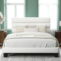 Allewie Queen Size Platform Bed Frame with Velvet Upholstered Headboard | Wooden Slats Support, Fully Upholstered Mattress Foundation, No Box Spring Needed, Easy Assembly, Noise-Free, White