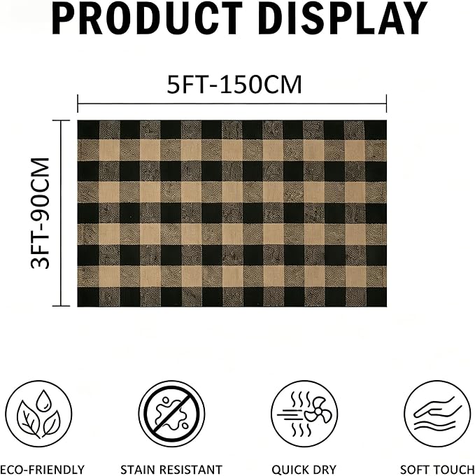 Buffalo Plaid Outdoor Rug 3x5 Ft Coffee and Black Checkered Area Rug Washable Doormats Indoor Outdoor Rugs for Layered Front Door Mats, Porch, Entryway, Kitchen, Farmhouse