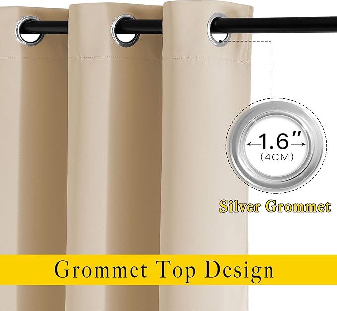 NICETOWN 80 inch Curtains Privacy for Doorway - Thermal Insulated Grommet Window Treatments Room Darkening Sound Reducing for Bedroom/Home Office, Biscotti Beige, Set of 2, W40 x L80