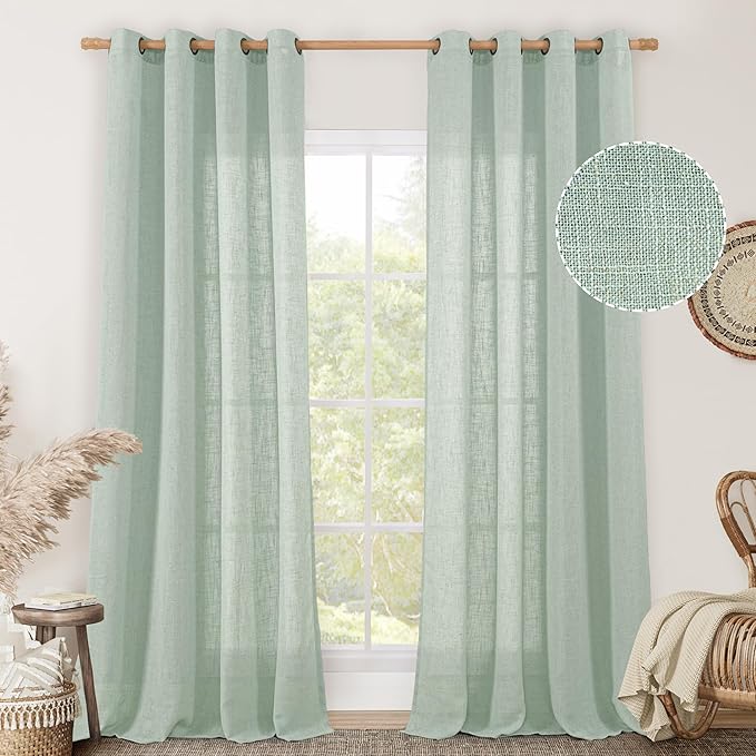 LAMIT Light Sage Linen Curtains 84 inch Length 2 Panels Set, Linen Textured by LAMIT