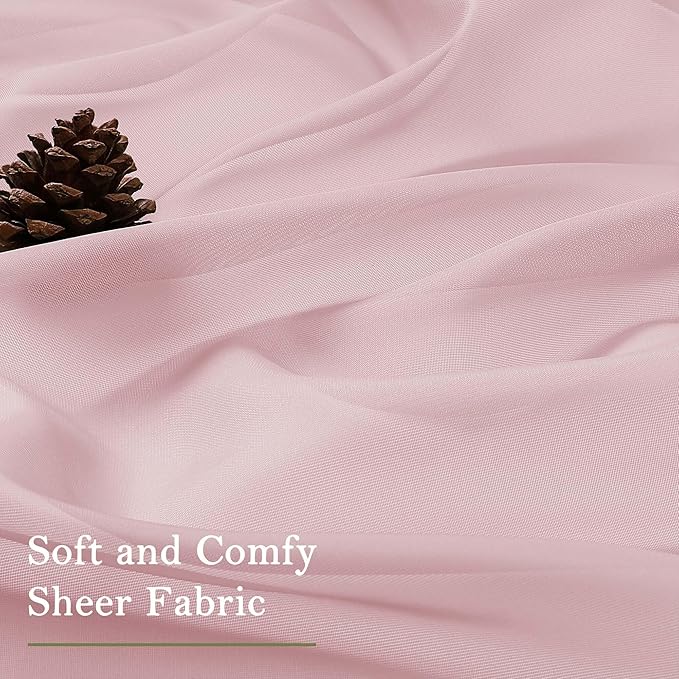 Lecloud Blush Pink Sheer Curtains 63 Inch Length 2 Panels Set, Rod Pockets - Image 6