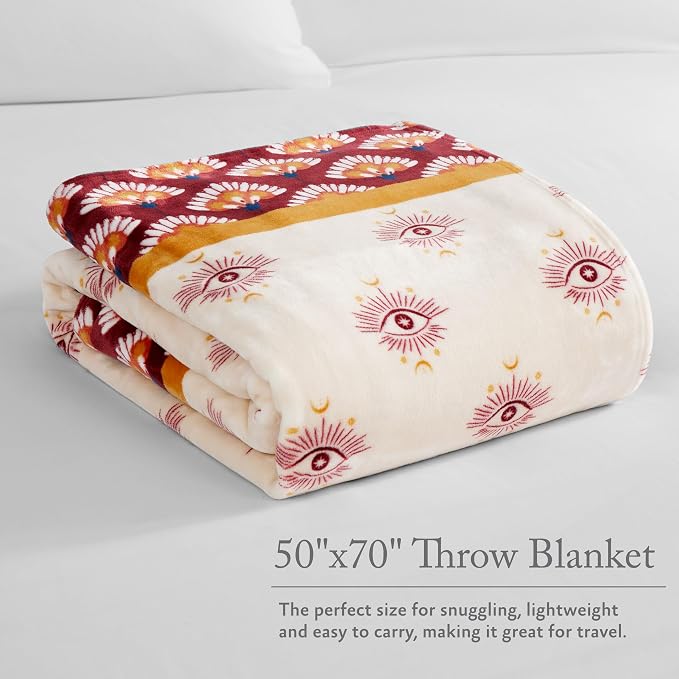 Jessica Simpson Plush 50"X70" Throw Blanket - Celeste Burgundy/Red - Luxurious Plush Blanket for Ultimate Comfort and Cozy Warmth