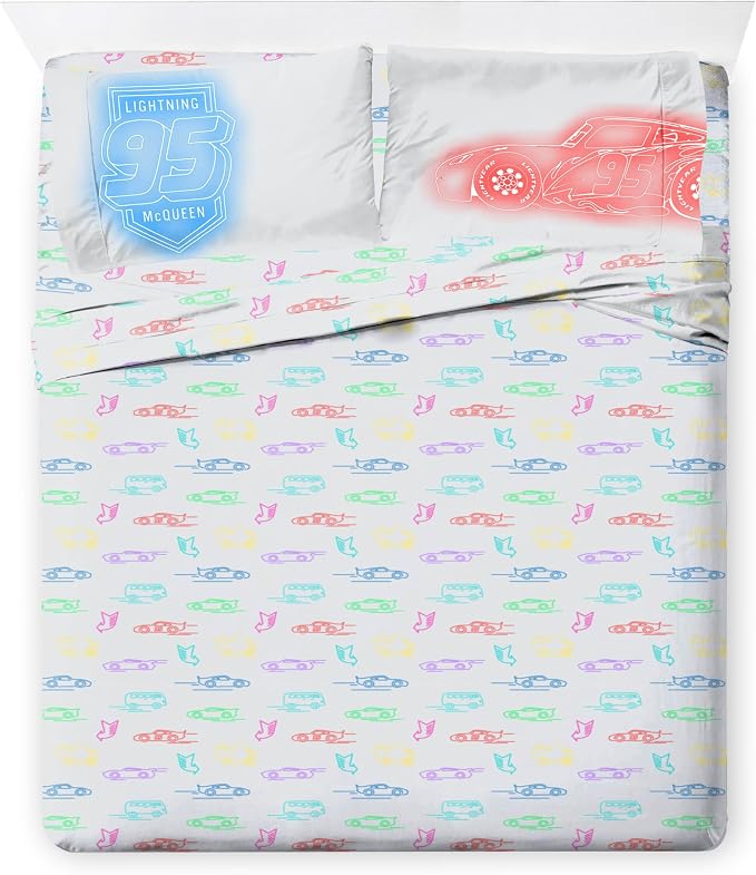 Disney Pixar Cars McQueen Full Size Comforter Set 7 Piece Bedding, Black | Racecar, Kids Bed in a Bag, Comforter Sheets Shams Pillowcases, Official Product, Microfiber, Machine Washable, Boys Gift