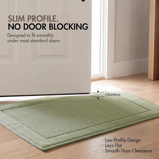 Madison Park Sanctuary 100% Cotton Non-Slip Bath Rug for Bathroom, Bedroom & Entryway, 17x24 Inch Low-Profile Soft Absorbent Woven Bathroom Rug, Machine Washable, Sage Green