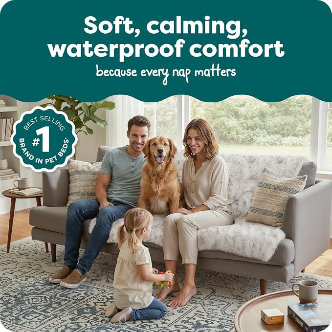 Furhaven Waterproof Throw Blanket for Dogs & Indoor Cats, Reversible Protective Pet Blanket, Extra Large, Long Faux Fur & Velvet, Driftwood