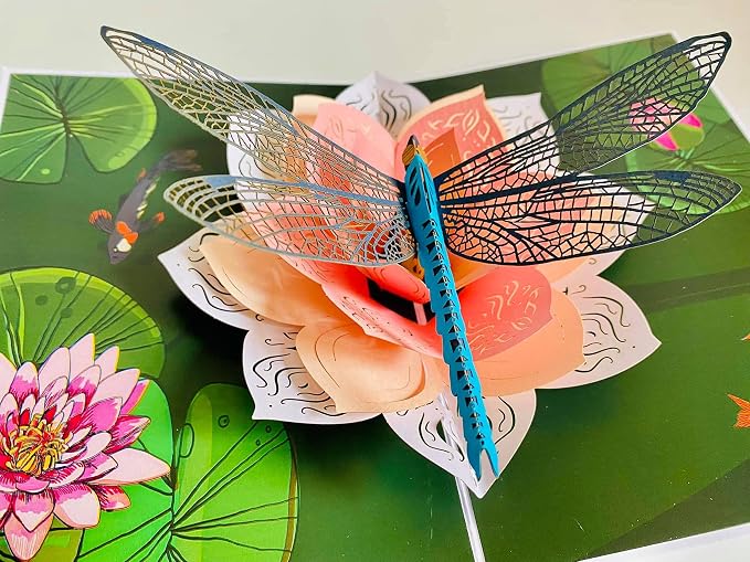 ETA Dragonfly & Flower 3D Pop-Up Greeting Card Set – Pack of 3 Nature-Inspired Cards with Envelopes – Elegant Handmade Cards for Birthdays, Mother’s Day, Thank You & Special Occasions, Set 16