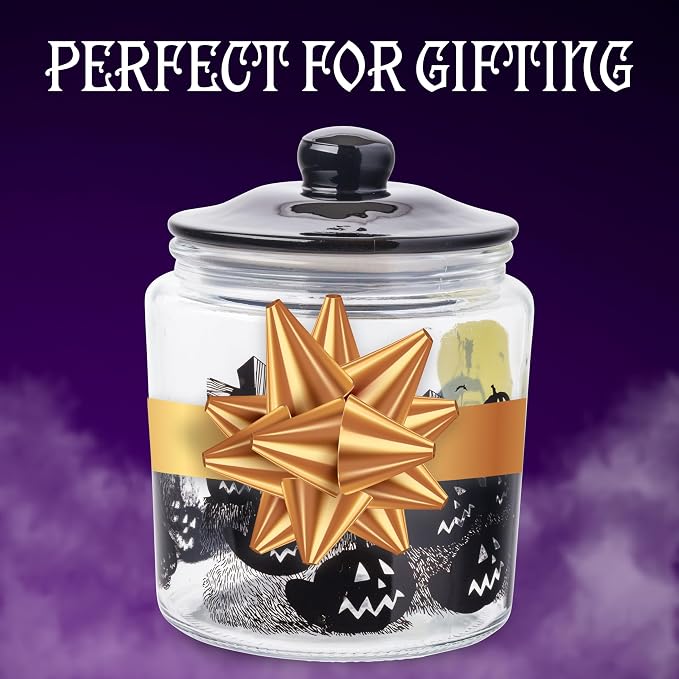 Silver Buffalo Disney The Nightmare Before Christmas, Glass Jar with Lid | Tim Burton, Moon Hill, Graveyard Scene, Jack Skellington and Sally, Cookie Snack Candy, Small Size