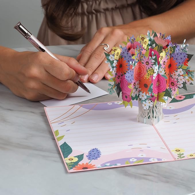 Paper Love Pop Up Cards 2 Pack - Includes 1 Floral Arrangement and 1 Sunflowers, For All Occasions, Mother Day, Birthday, Just Because- Includes Envelope and Note Tag