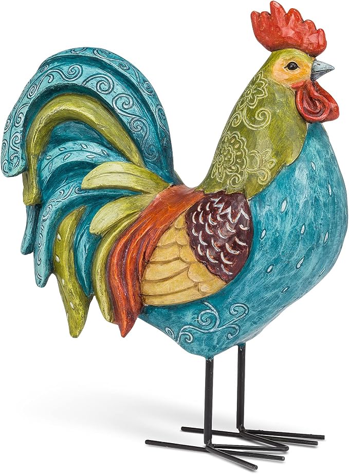 Abbott Collection 27-GALLO-220 Large Tall Colorful Rooster, Multi, 13.5"H | Resin/Metal, Multicolor, 13.5"H
