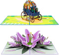 Paper Love Pop Up Cards 2 Pack - Includes 1 Flower Wagon and 1 Purple Lilies, For All Occasions, Mother Day, Birthday, Just Because- Includes Envelope and Note Tag