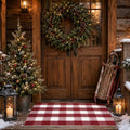 3x5 Ft Outdoor Rug, Red and White Front Door Mat, Cotton Woven Entryway Rug, Washable Layering Rug for Front Porch Christmas Outdoor Decor