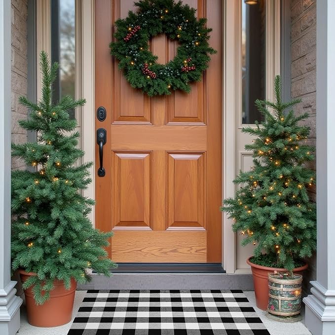 Buffalo Plaid Area Rug, Checkered Rug 27.5x43 Inches, Black and White Rug, Washable Cotton Mat for Front Porch, Entryway, Kitchen, Living Room, Home Decor