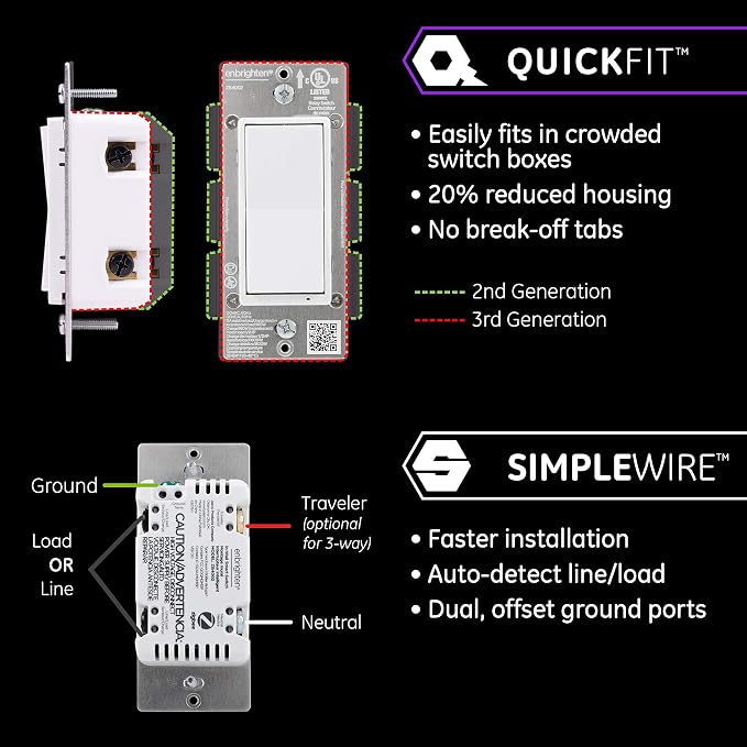 Enbrighten Zigbee Smart Light Switch, QuickFit & SimpleWire, Pairs Directly with Echo Show 10, Echo Studio