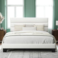 Allewie King Size Platform Bed Frame with Velvet Upholstered Headboard | Wooden Slats Support, Fully Upholstered Mattress Foundation, No Box Spring Needed, Easy Assembly, Noise-Free, White