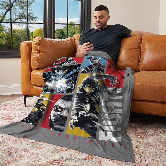 Mortal Kombat Silk Touch Throw Blanket – Test Your Might, Ultra-Soft Fleece, Plush & Lightweight, 50 x 60