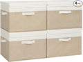 GRANNY SAYS Storage Boxes with Lids, Decorative Storage Bins, Shelf Baskets, Clothes Storage and Organization, White/Khaki, 4-Pack