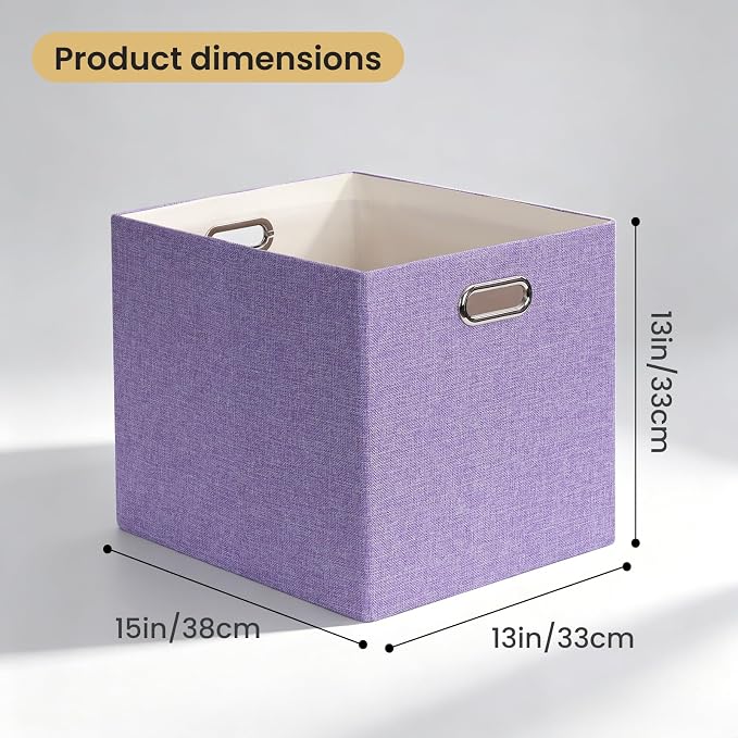 Posprica 3X Thicker Collapsible Storage Bins,13×15x13 Foldable Storage Cube Boxes Fabric Drawer for Closet Shelf Cabinet Bookcase, set of 4 (Purple)