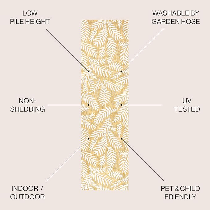 JONATHAN Y Palm Frond Indoor Outdoor Runner Rug 2X10 Yellow/Cream, Nevis for Backyard, Patio, Porch, Easy-Cleaning, High Traffic, Pet-Friendly, Non-Shedding (SMB119C-210)