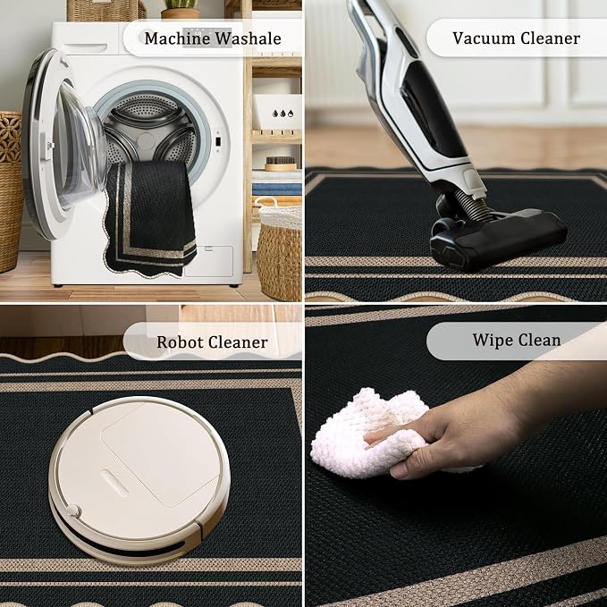 Easy Jute 2x3 Black Rectangle Area Rug,Washable Entryway Rug, Modern Door Carpet,Neutral Non-Slip Outdoor Indoor Farmhouse Rug for Living Room Kitchen Patio Bedroom
