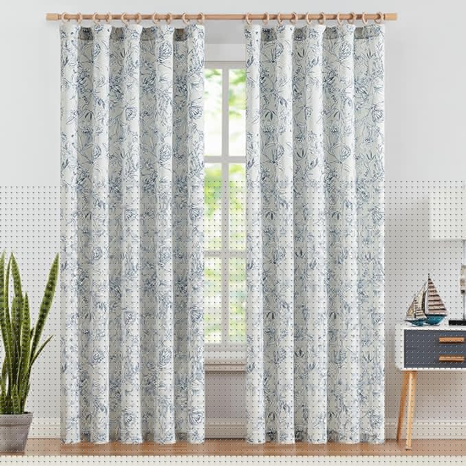 jinchan Floral Curtains 90 Inch Length Blue Flower Linen Farmhouse Curtain for Living Room French Country Vintage Curtain Rod Pocket Curtains Set 2 Panels Blue Floral Printed
