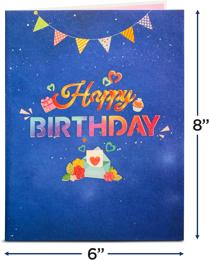 Paper Love Birthday Pop Up Cards 2 Pack - Includes 1 Happy Birthday and 1 Dogs Birthday Cake, For Adults or Kids -8" x 6" Cover - Includes Envelope and Note Tag