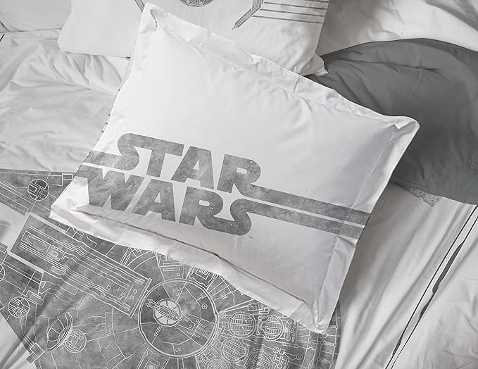 Star Wars Queen Comforter Set 7 Piece Soft Bedding for Boys, White | Millennium Falcon, Comforter Sheets Shams Pillowcases, Official Product, Soft Microfiber, Machine Washable, Boys Gift