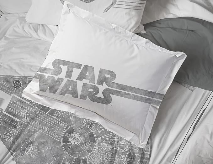 Star Wars Full Comforter Set 7 Piece Soft Bedding for Boys, White | Millennium Falcon, Comforter Sheets Shams Pillowcases, Official Product, Soft Microfiber, Machine Washable, Boys Gift