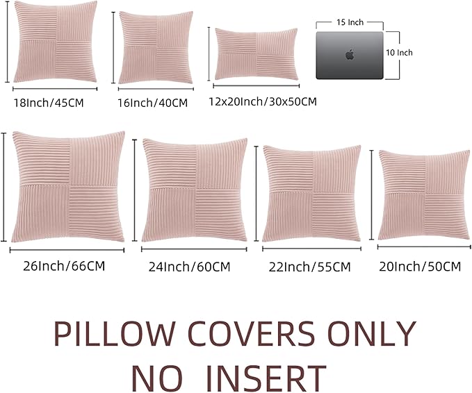 Fancy Homi 2 Packs Blush Pink Samll Decorative Throw Pillow Covers 12x12 Inch with for Couch Bed Sofa, Rustic Farmhouse Boho Home Decor, Soft Corss Patchwork Corduroy Square Cushion Case 30x30 cm