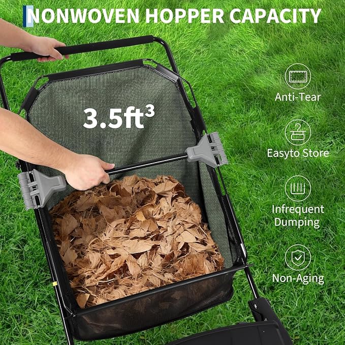 21-Inch Push Lawn Sweeper, Manual Leaf Sweeper with 3.5 Cu. ft. Mesh Bag, 2 Spinning Brushes & 10" Rubber Wheels, Walk-Behind Grass Collector for Lawn Yard Debris