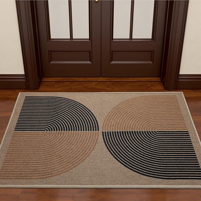EDIMENS Easy Jute 2x3 Entryway Rug Door Mat Small Entry Rugs Indoor Outdoor | Non Slip Washable Rainbow Area Rug Farmhouse Low Pile Black Indoor Outdoor Doormat for Entrance Porch Doorway
